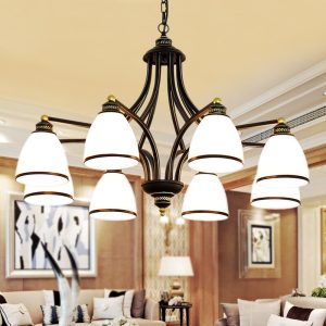 American Chandelier Mediterranean Style Glass Lampshade Living Room Iron Chandelier Rural Dining Hall Bedroom Lamp