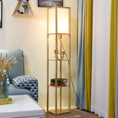 Nordic decoration home Floor Lamp for Living Room minimalist wood shelf tea table Lamp Modern bedroom
